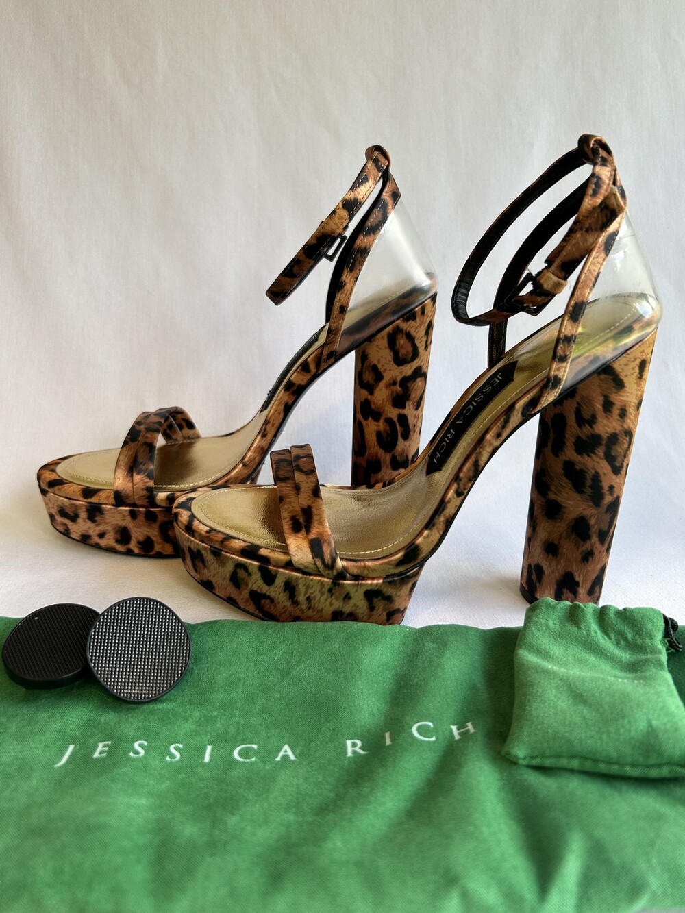 Jessica Rich Shoes Womens Size 37 Leopard Satin Chunky Heel Platform Sandal